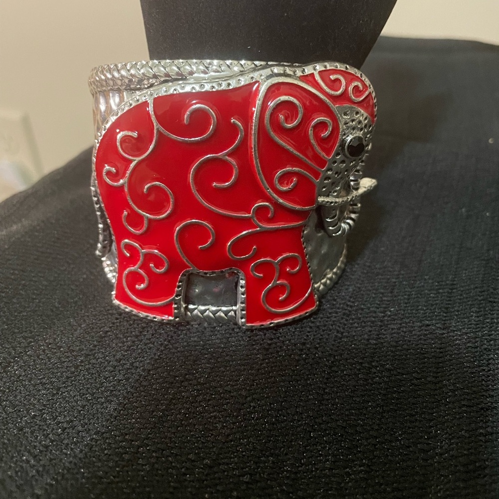Red cuff elephant bracelet